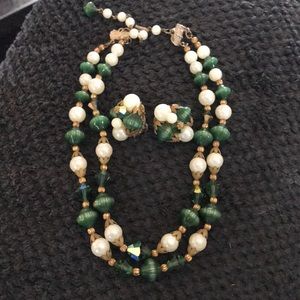 Vintage double strand necklace w/ earrings